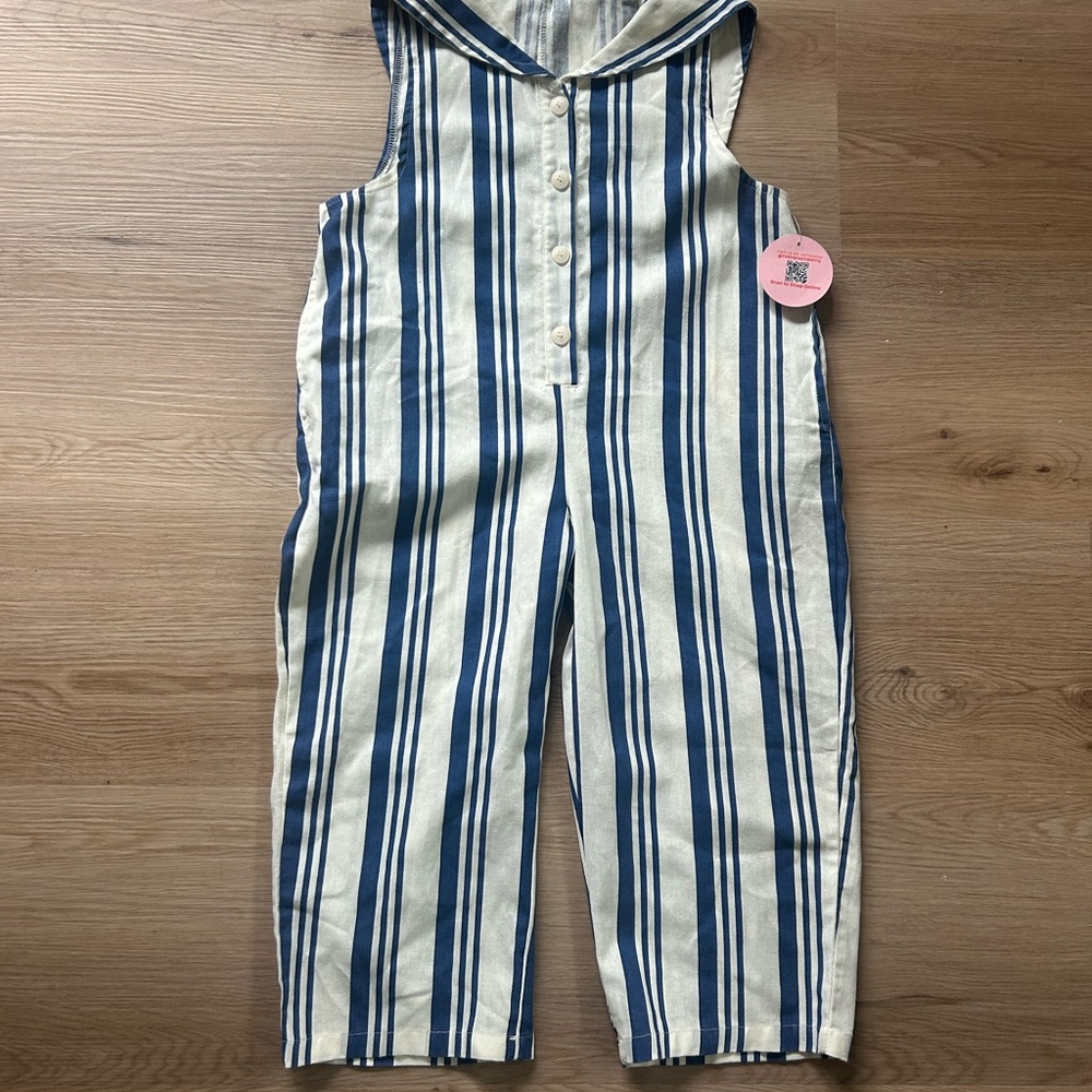Striped Blue and White Kids Sailor Style Jumpsuit